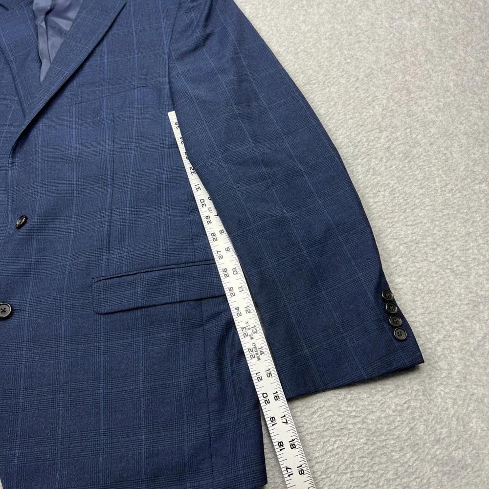 Ralph Lauren Blazer Mens 42L Blue Plaid 100% Wool Two Button Sport Coat Jacket